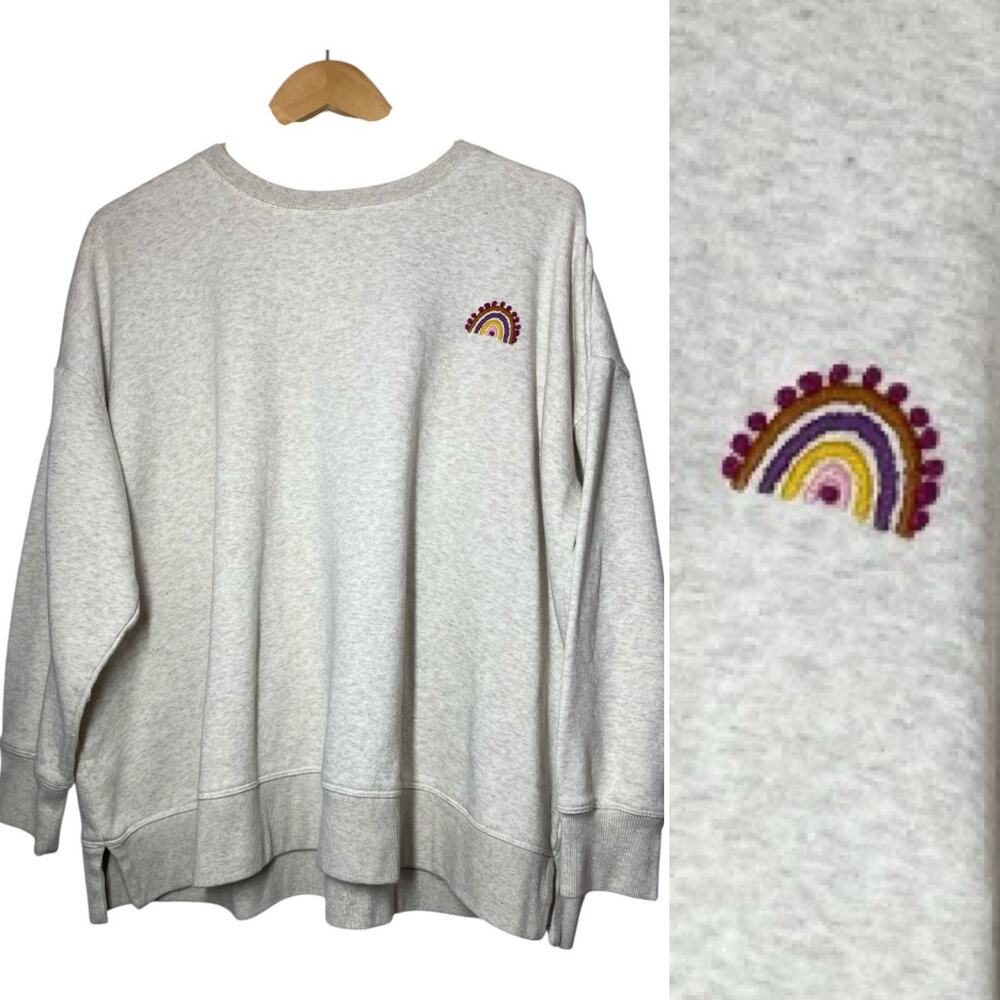 Ideology Heathered Cream Sweatshirt Rainbow Embroidered Size 3X Macy'sj XXXL